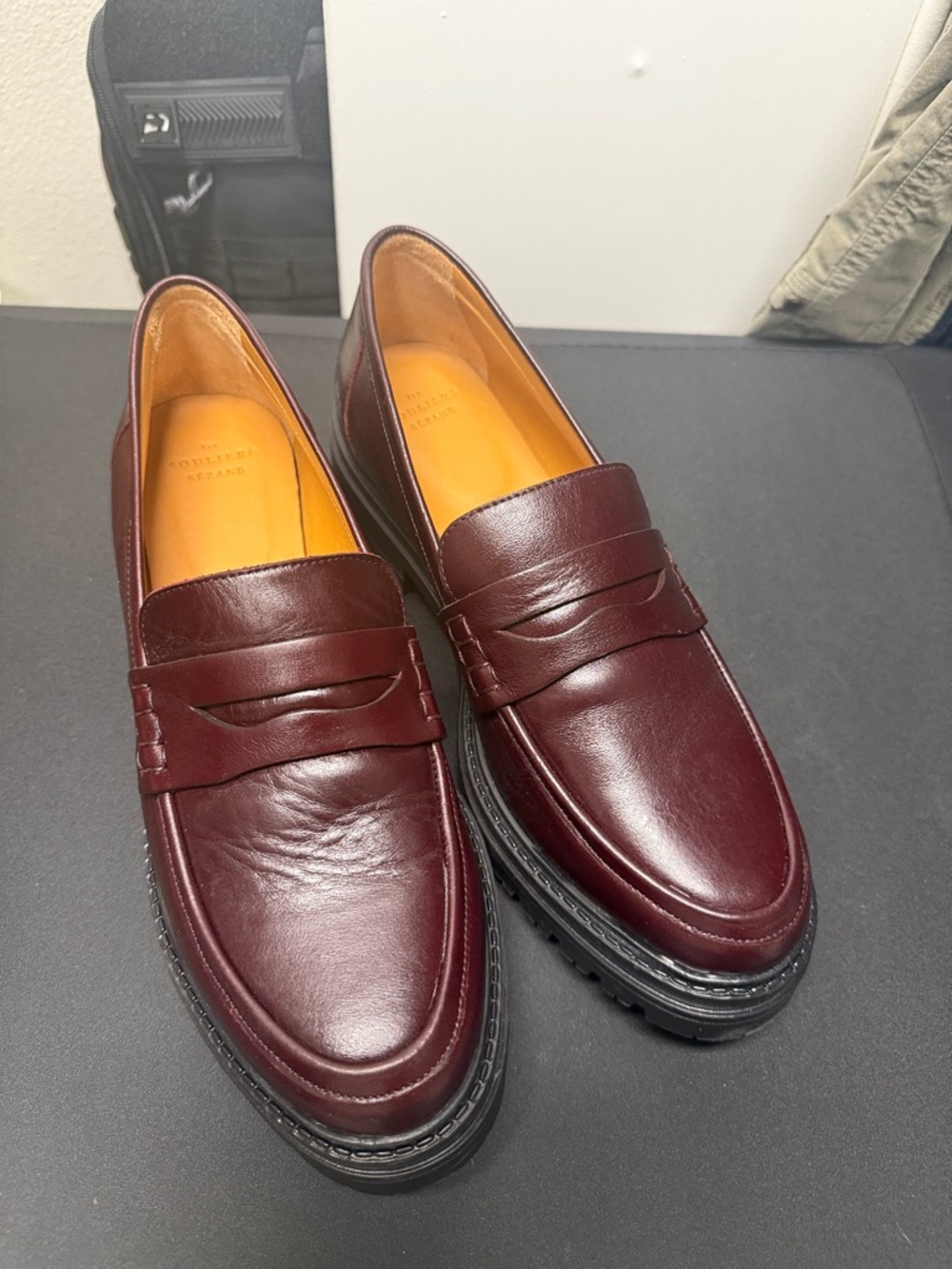 Sezane Albane Loafers Glossy Burgundy - Size 10